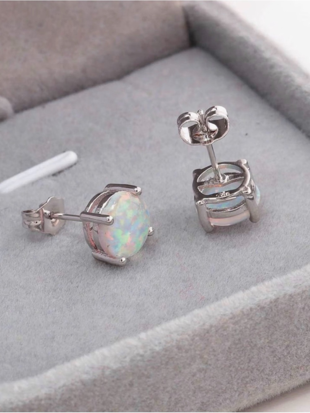 NEW Sterling Silver White Opal Stud Earrings